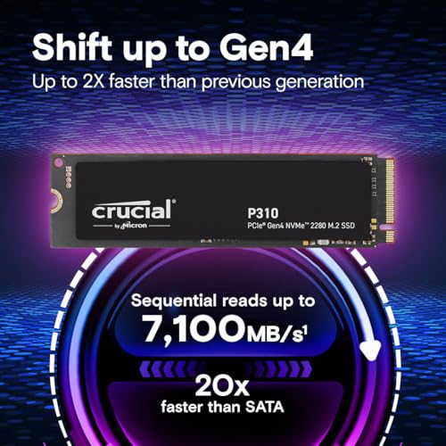 Crucial P310 1TB Gen4 NVMe M.2 SSD - Up to 7,100 MB/s - Acronis Offer (PC)